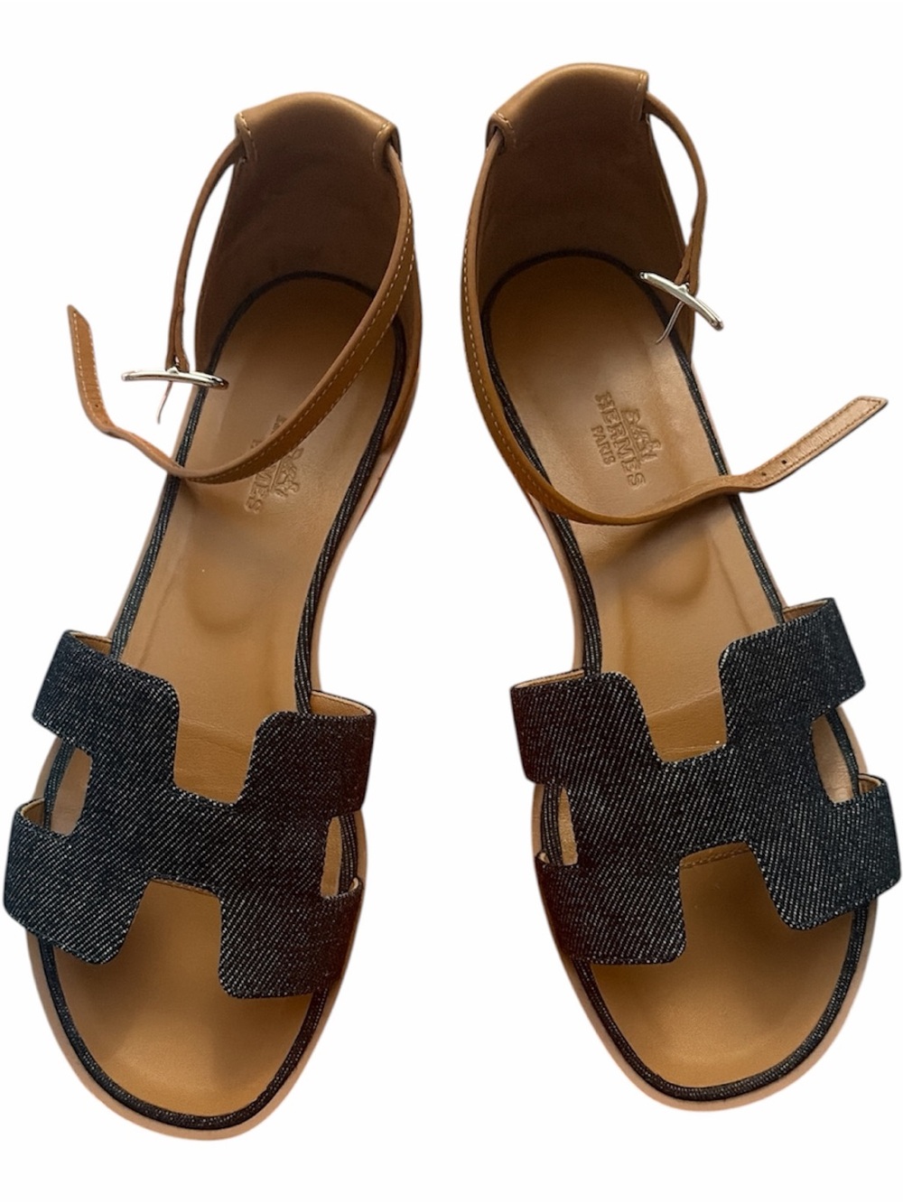 Hermes Santorini sandals gold/denim